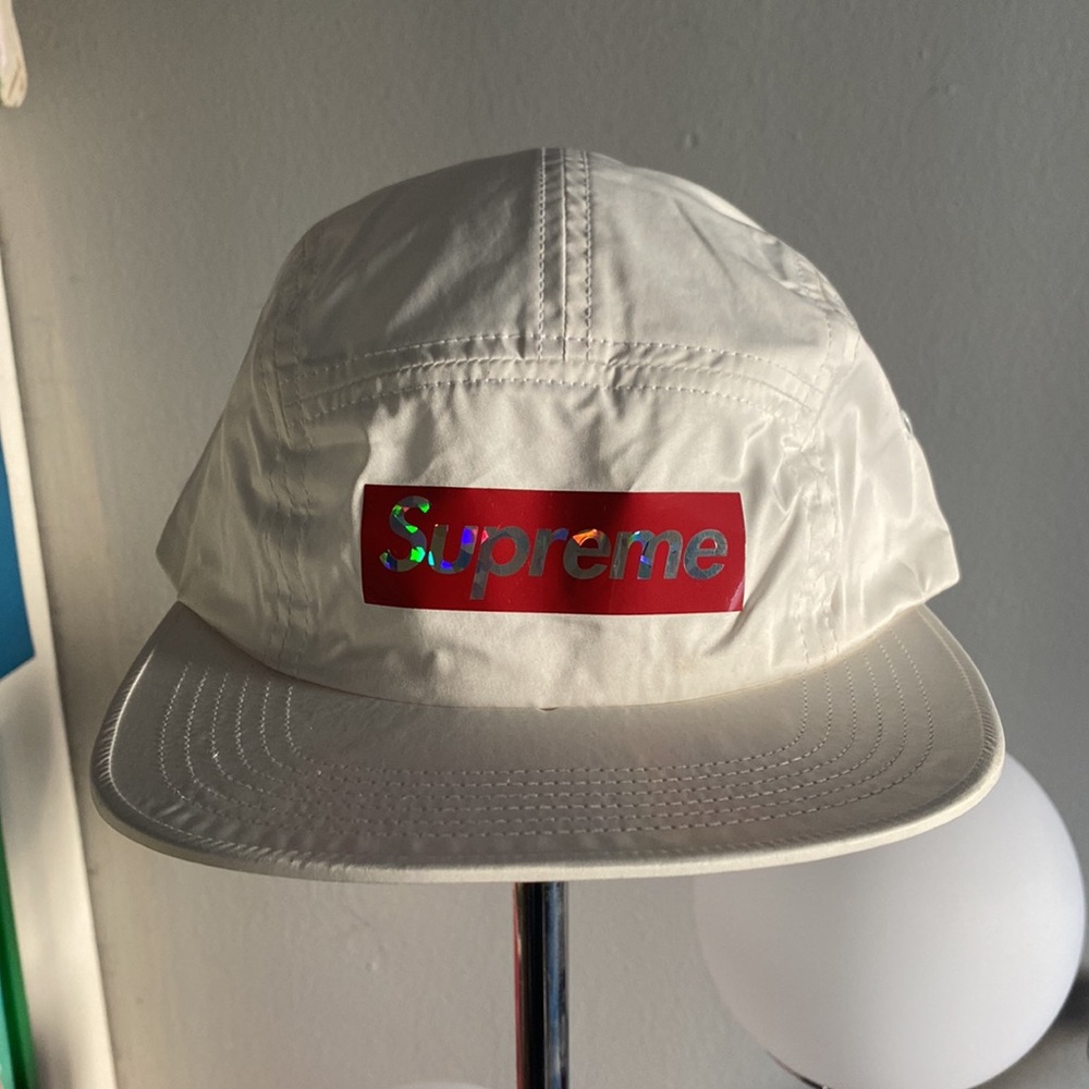 Supreme Holographic Logo Camp Cap Hat White Red Box Logo SS19